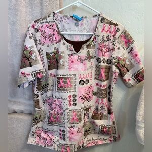 HQ Scrubs Breast Cancer Awareness Top, Cute and in great condition. Fitted, Sm